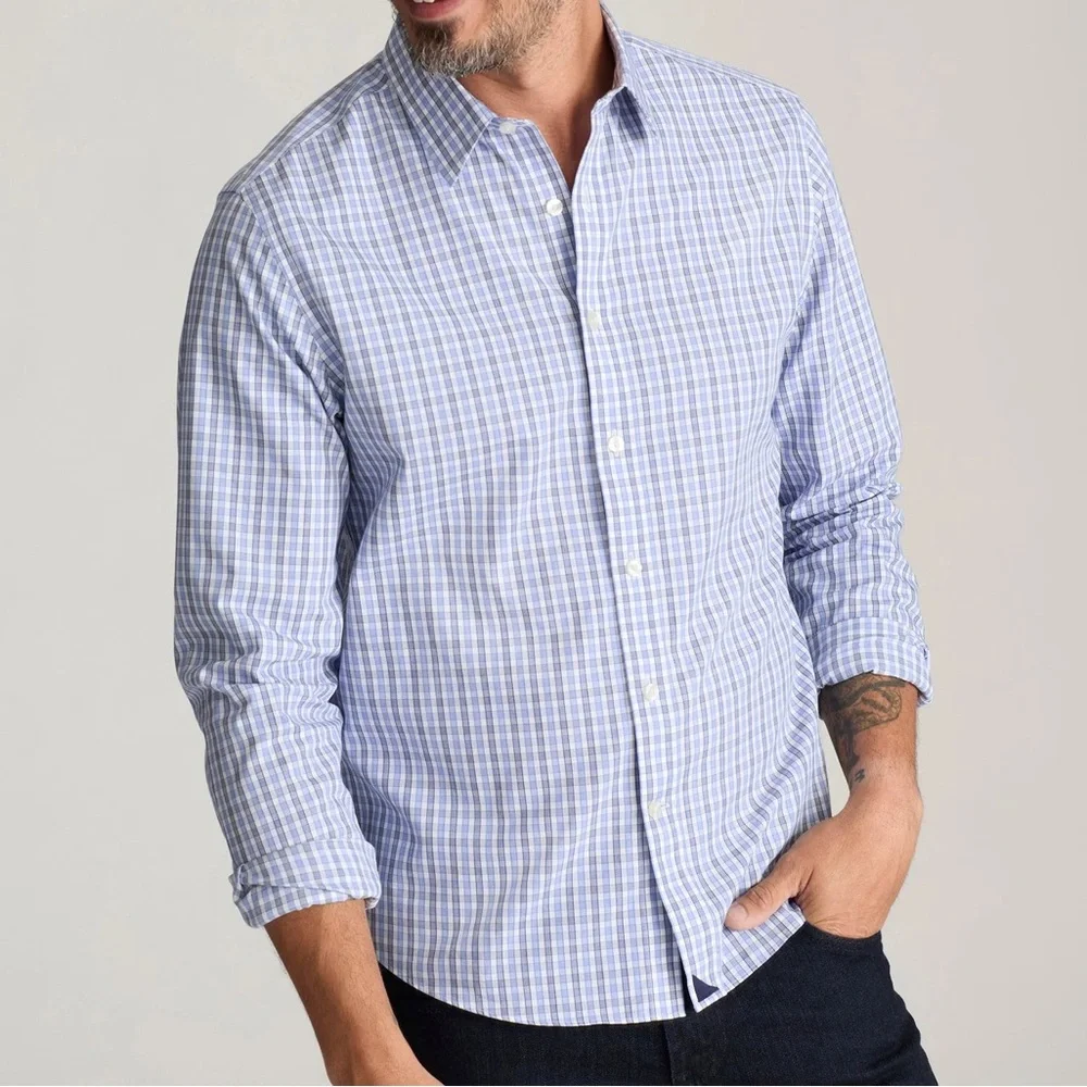 Untuckit Men’s Wrinkle-Free Durif Shirt Blue Plaid XXL Relaxed Fit Casual Preppy